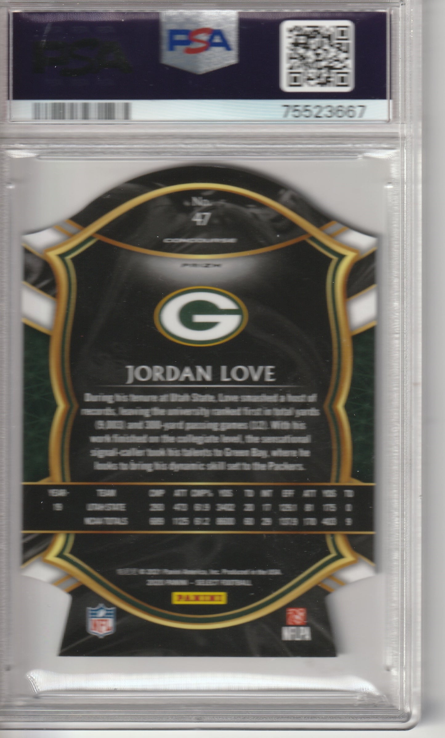 2020 Panini Select - Jordan Love - Die-Cut Purple Prizm #47- PSA GEM MT 10