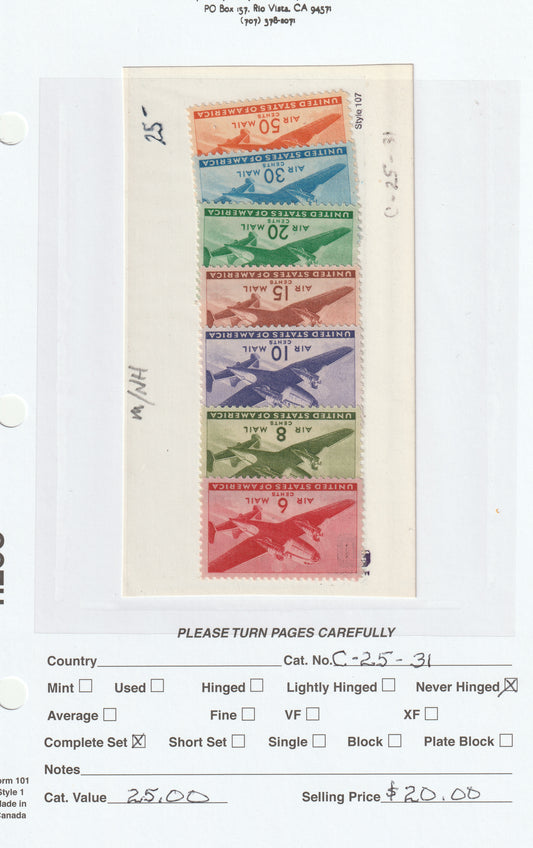 U.S. Air Mail Postage Stamps - Never Hinged Complete Set
