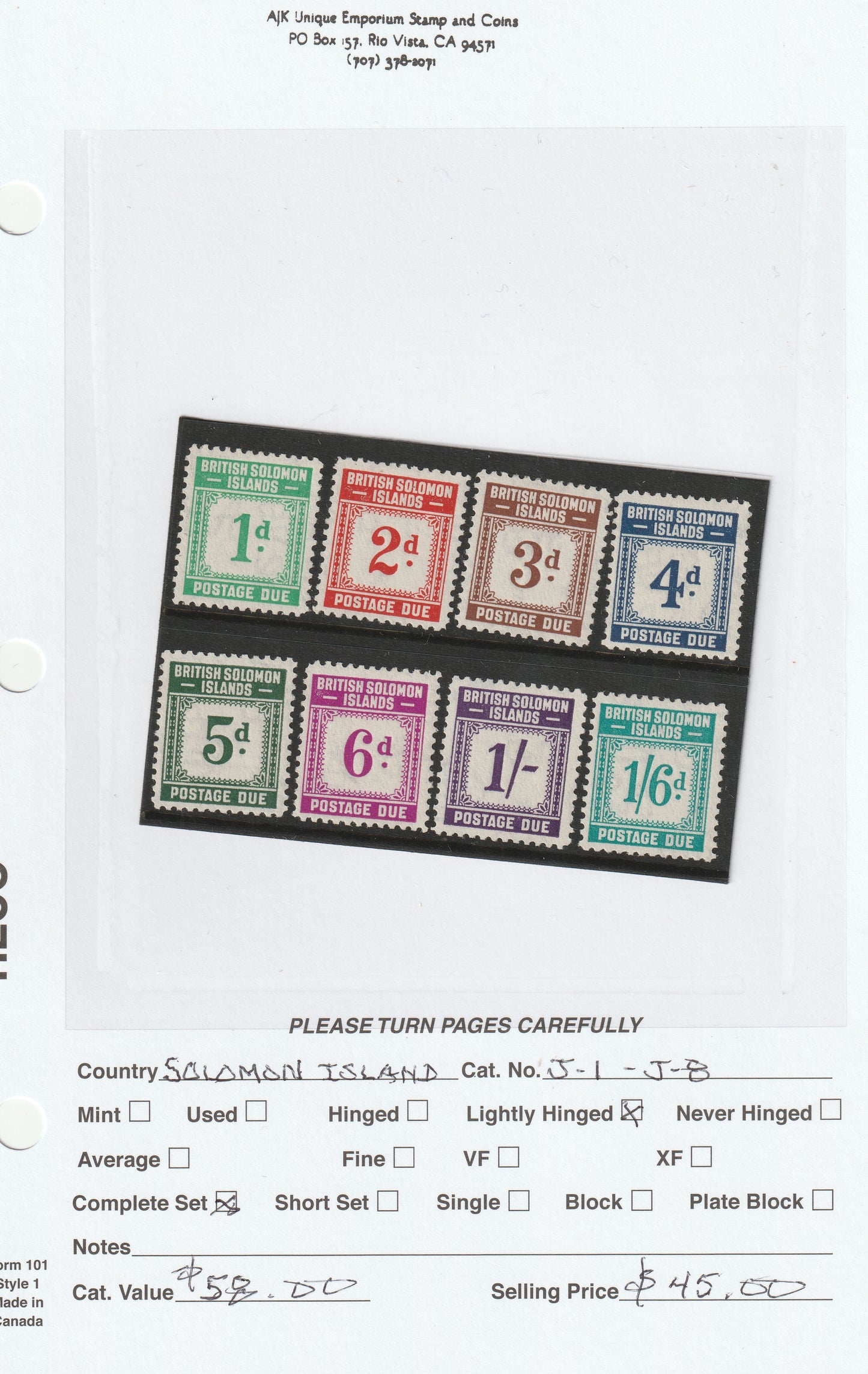 Solomon Islands Complete Set - Lightly Hinged