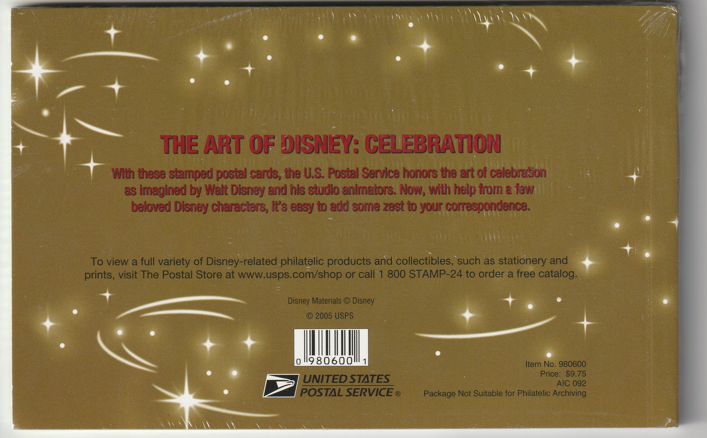 Unopened Premium Stamped Cards (20) - Disney Celebration