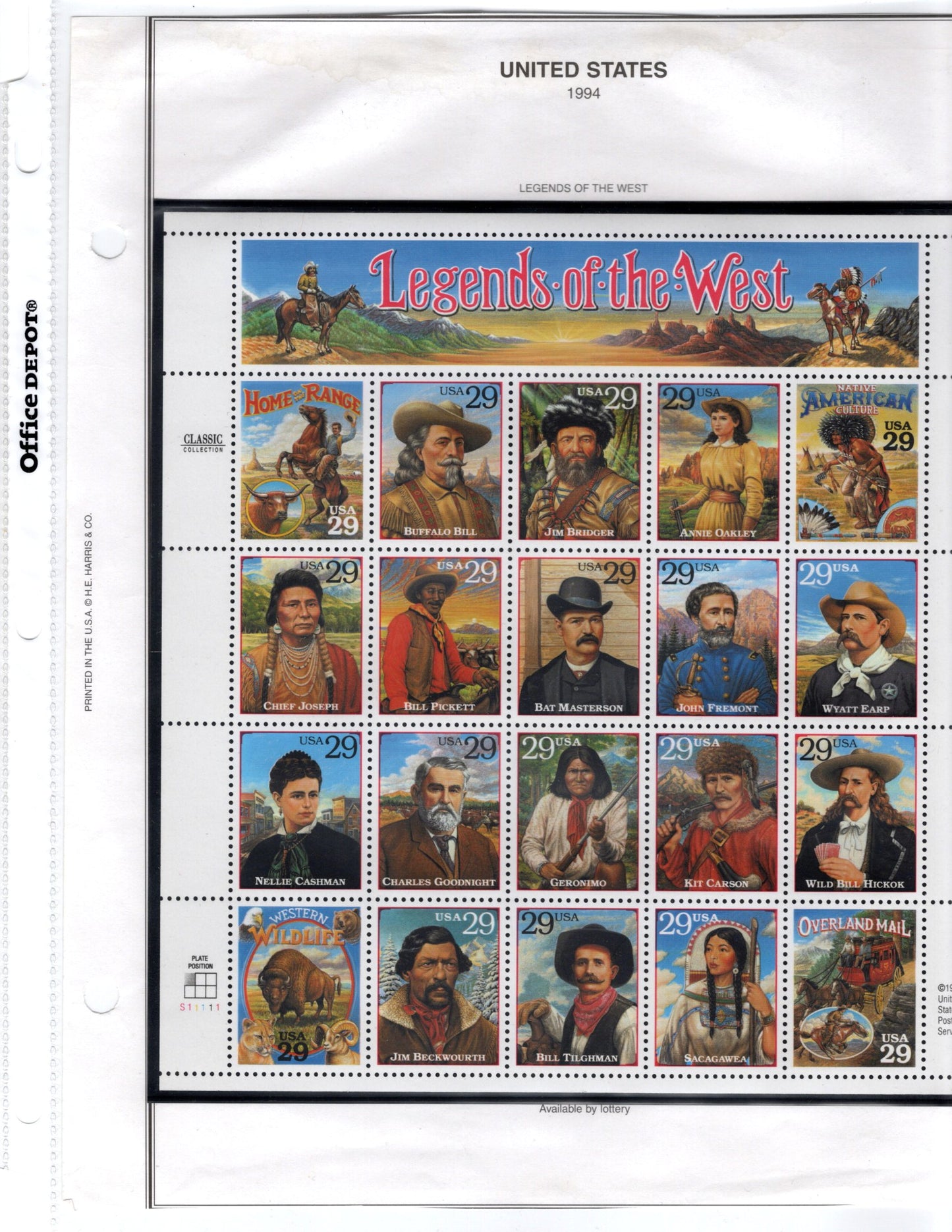 U.S. legends of the west plate block