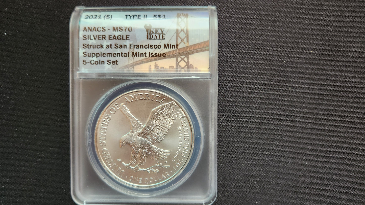 2021 Silver Dollars - Complete 5-Coin Set - ANACS MS70