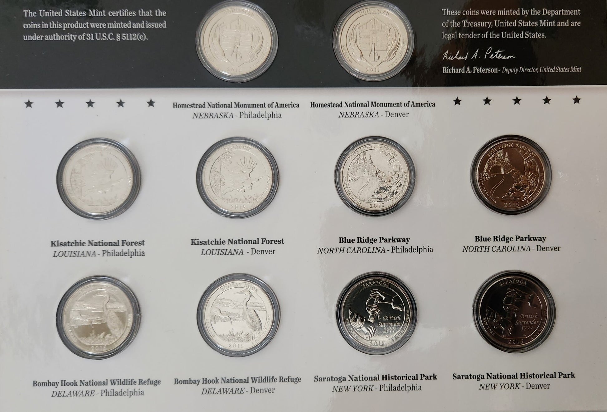 2015 - America The Beautiful Quarters - Uncirculated Coin Set