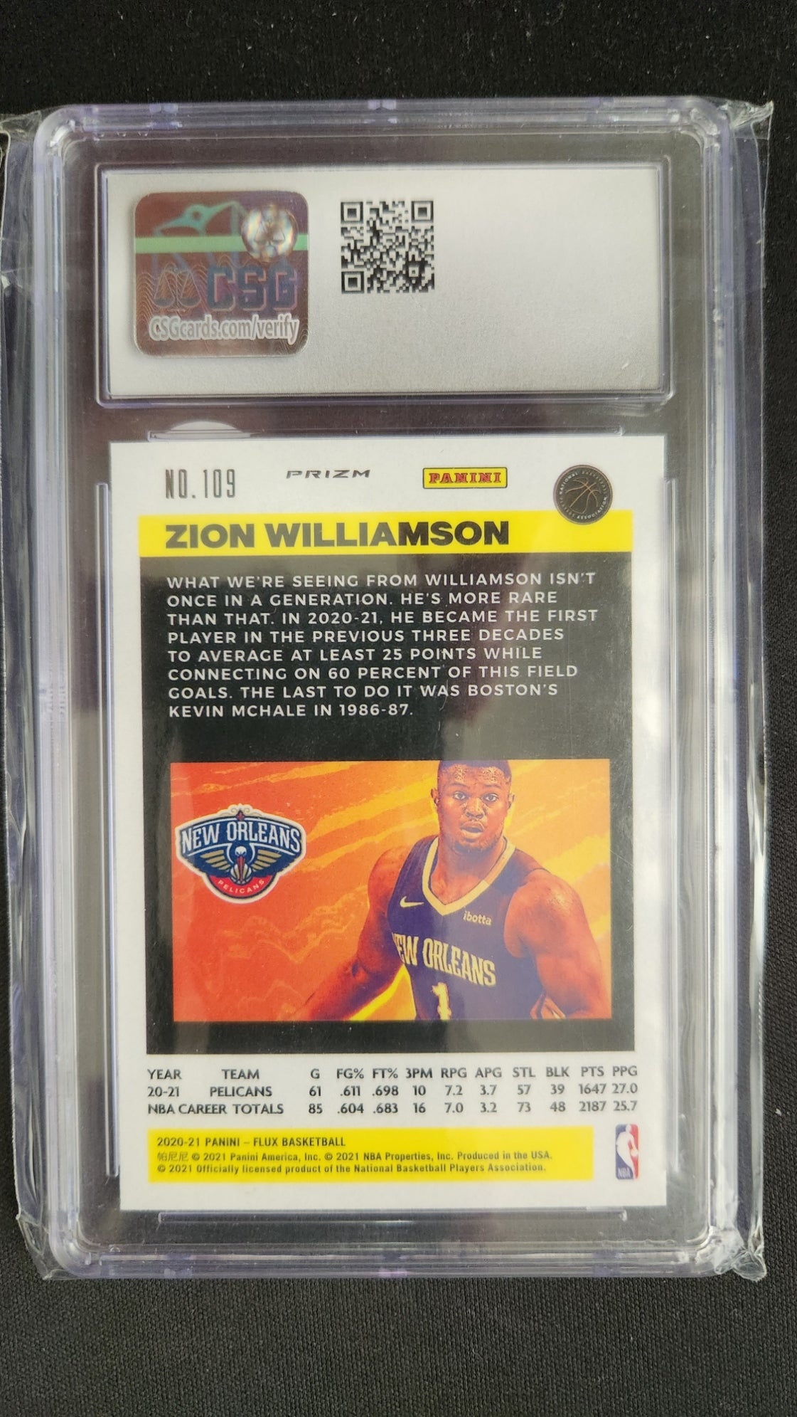 2020-21 Panini Flex - Zion Williamson - #109 Fanatics Exclusive Set - CSG Gem Mint 10