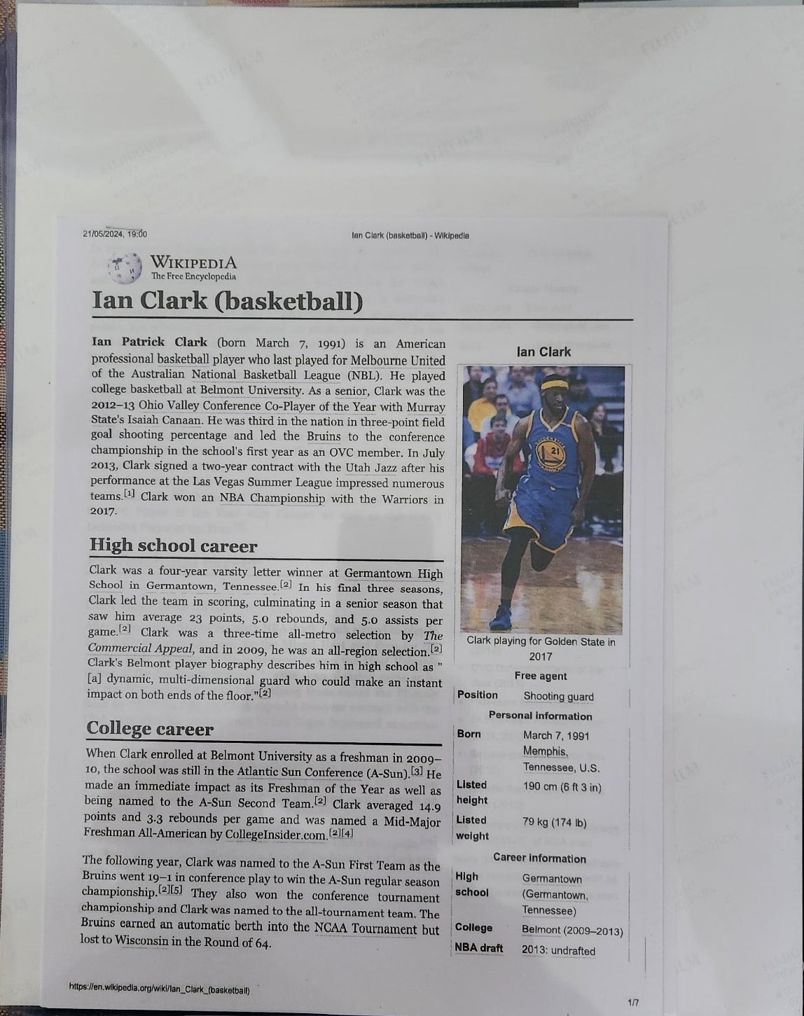 Autographed - Ian Clark - JSA Certified