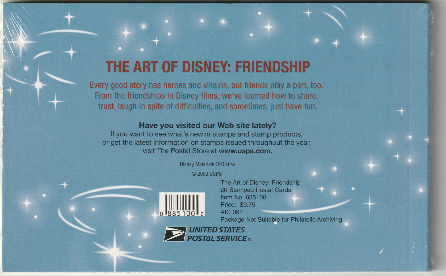 Unopened Premium Stamped Cards (20) - Disney Friendship