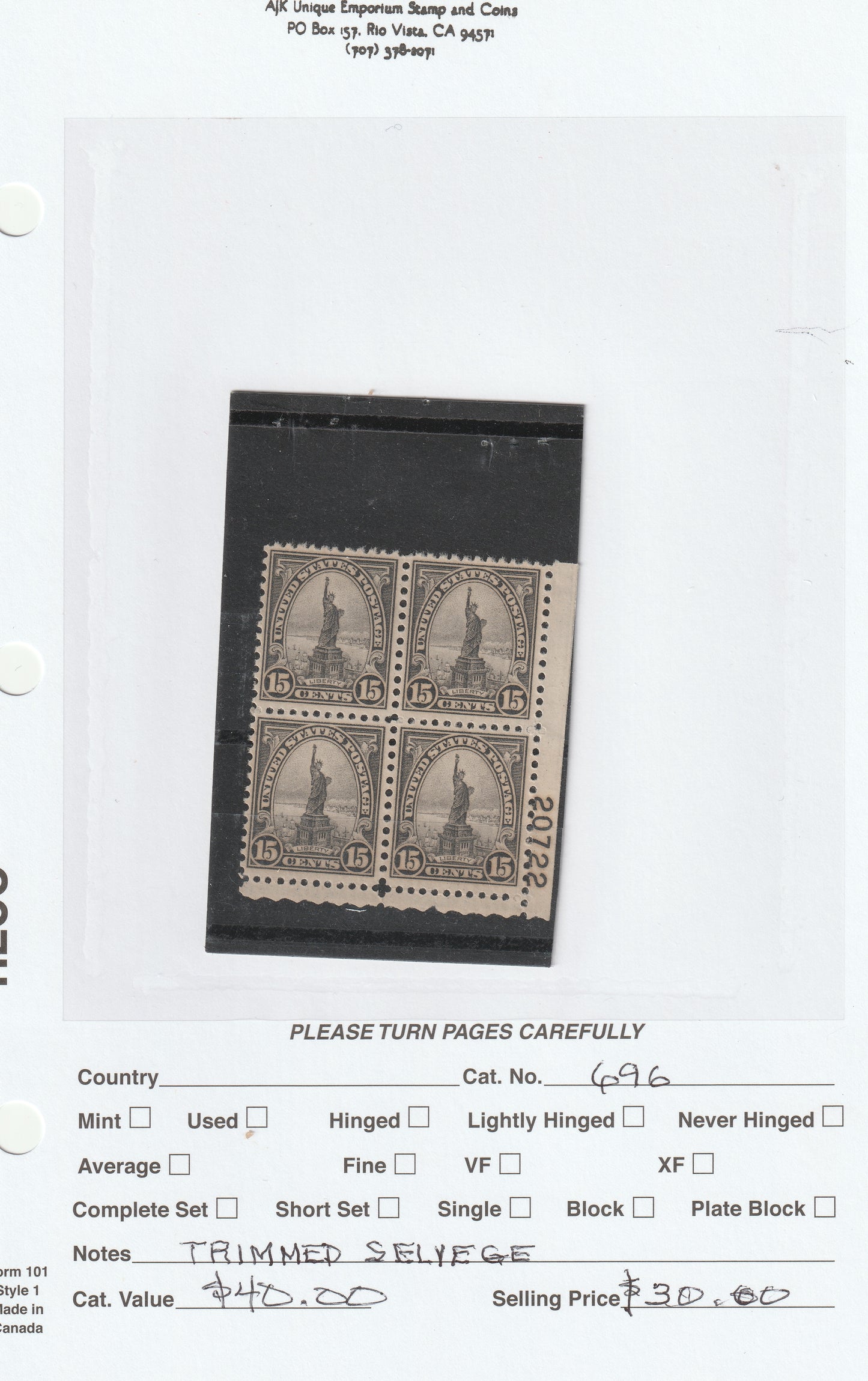 U.S. Liberty 15 Cent Stamps