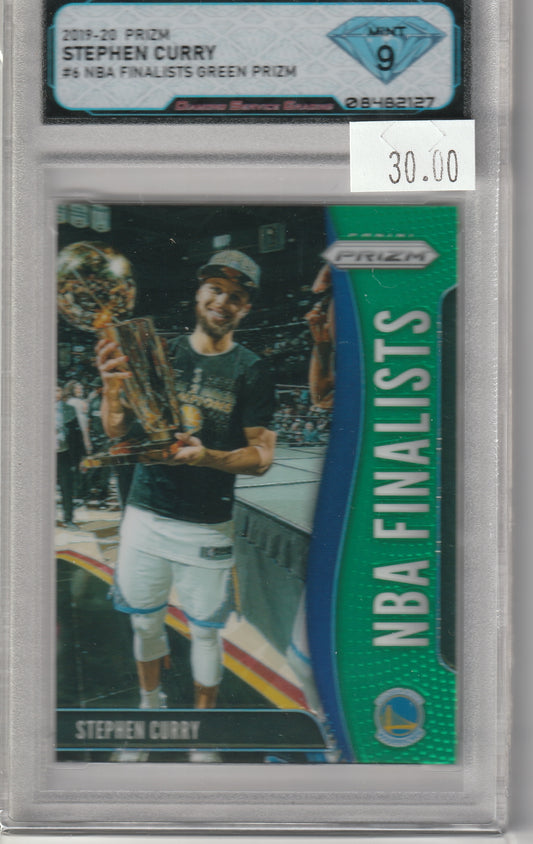 2019-20 Panini Prizm - Stephen Curry - #6 NBA Finalists Green Prizm - DGS Mint 9