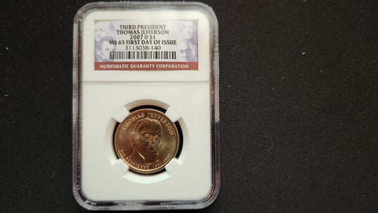 2007-D - Thomas Jefferson One Dollar - NGC MS 65